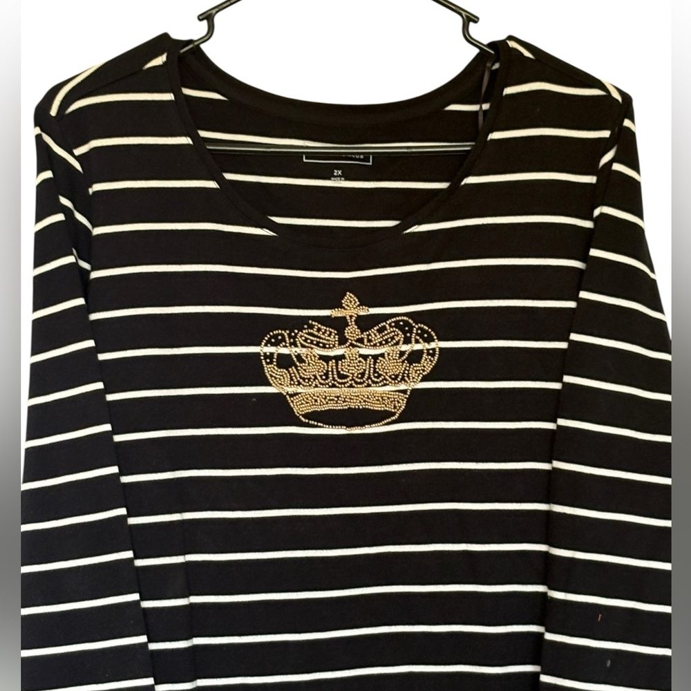 Charter Club Black and White Striped Top - Picture 2 of 7
